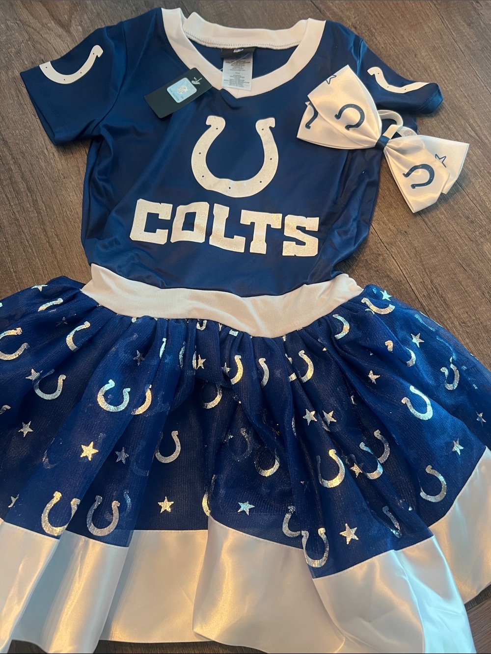 NFL Colts Girls Blue and White Tulle Dress with Horseshoe Bow